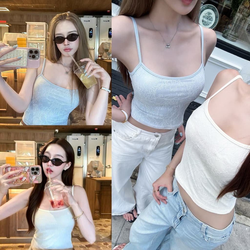Sophia top - สายเดี่ยวลูกไม้ ทรง basic มีซับใน รูปที่ 1