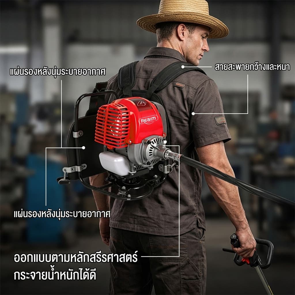 REAIM เครื่องตัดหญ้า2 แถมฟรีหัวตัดหญ้าจังหวะ 52 ซีซี 1200รอบต่อนาที สายสะพายไหล รูปที่ 5