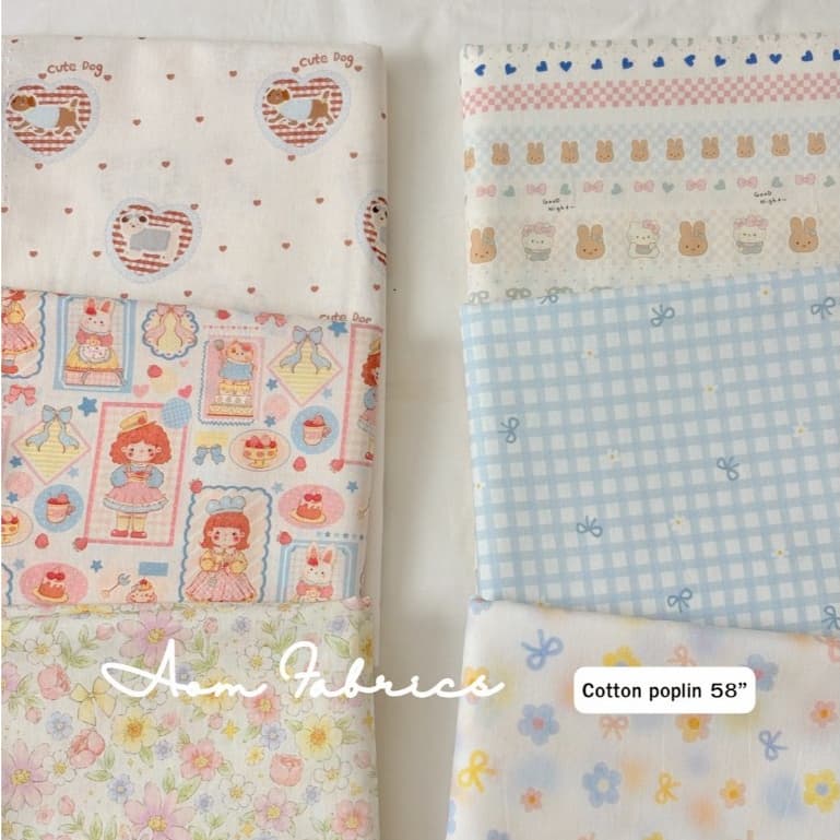 Aom Fabrics🌷ผ้าคอตตอนป๊อปลินลายดอก No.1602-1607 น่ารักมาก ผ้านิ่ม หน้ากว้าง 58 นิ้ว ผ้าเมตรนำเข้า พร้อมส่ง
