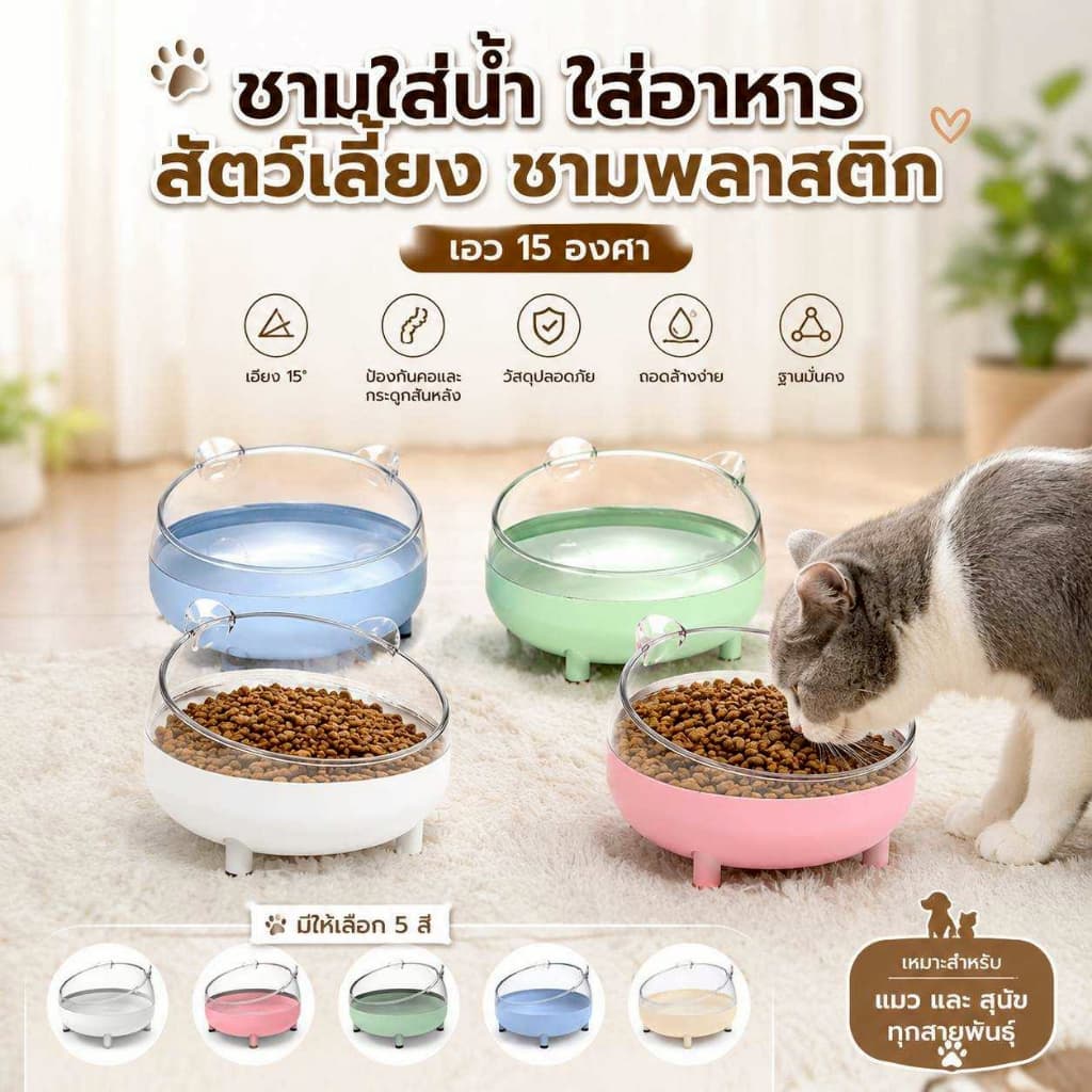 Thai.th ชามหน้าแมว ชามพลาสติก ชามอาหารสัตว์เลี้ยง เอียง 15 องศา Hjtcat รูปที่ 8