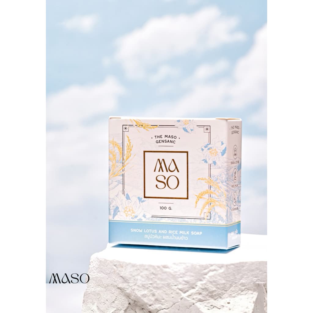 MASO สบู่บัวหิมะ ผสมน้ำนมข้าว พร้อมด้วยวิตามินบี5 เพื่อผิวกระจ่างใสนุ่มนวลชุ่มฉ่ำอิ่มน้ำ รูปที่ 1