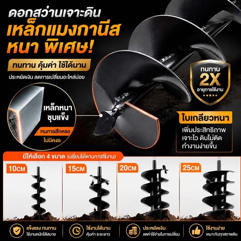 6 แรงม้า 2 จังหวะเครื่องเจาะดินเครื่อง 125CC สามารถเจาะดินอ่อนและดินแข็งได้ ทรงพลัง พกพาสะดวก ทนแรงสั่นใช้งานยาวนาน รูปที่ 3