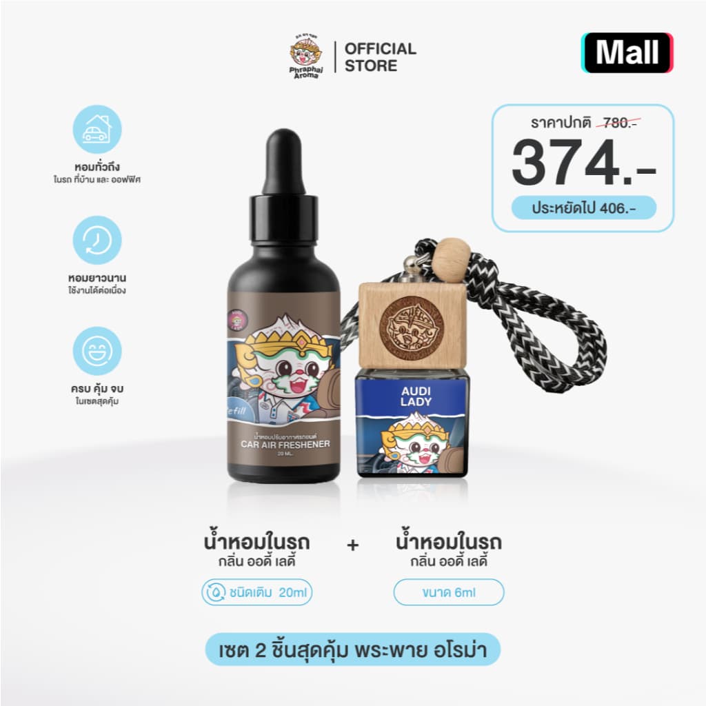 Phraphai Aroma น้ำหอมในรถยนต์ 6 ml. คู่ รีฟิล 20 ml. มีให้เลือก 3 กลิ่น ขายดีอันดับ 1 สุดคุ้ม รูปที่ 2