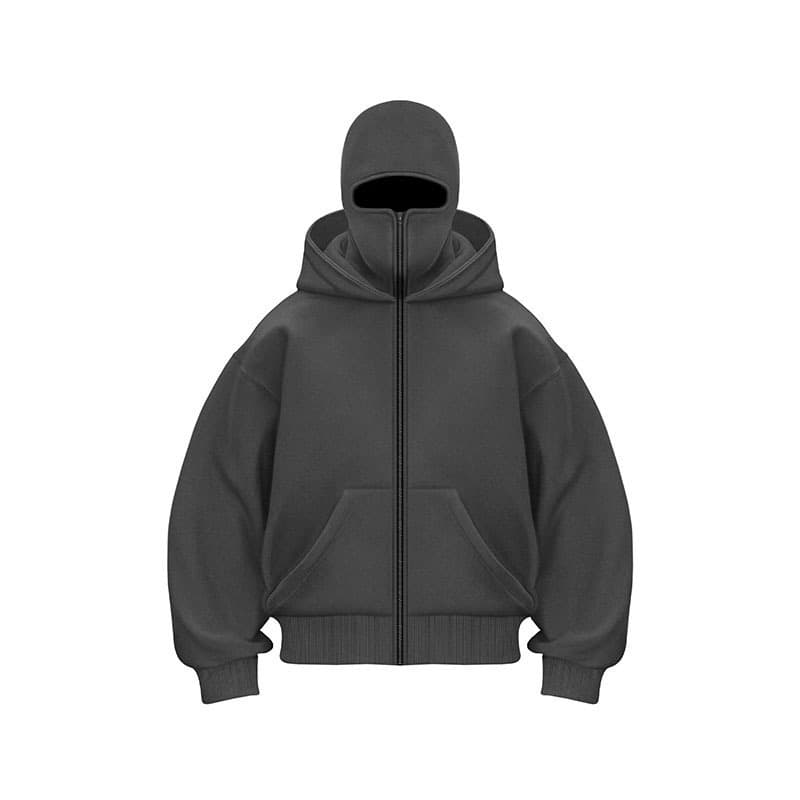 เสื้อฮู้ดนินจาZip Hoodie with 2 Balaclava Face Covers, Unisex Hoodie in non-Ruffled กันหนาวและป้องกันแสงแดด รูปที่ 9