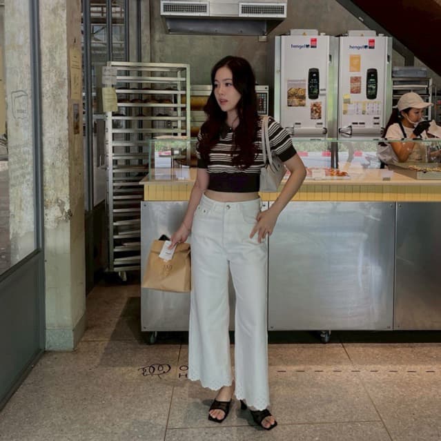 urban apparels | denim ep.1 in lace edition กางเกงยีนส์ขากระบอกเต่อผ้ายืดญี่ปุ่นปลายฉลุลูกไม้ ชอบพอดีตัวลดเป๊ะ-1ไซส์ รูปที่ 4