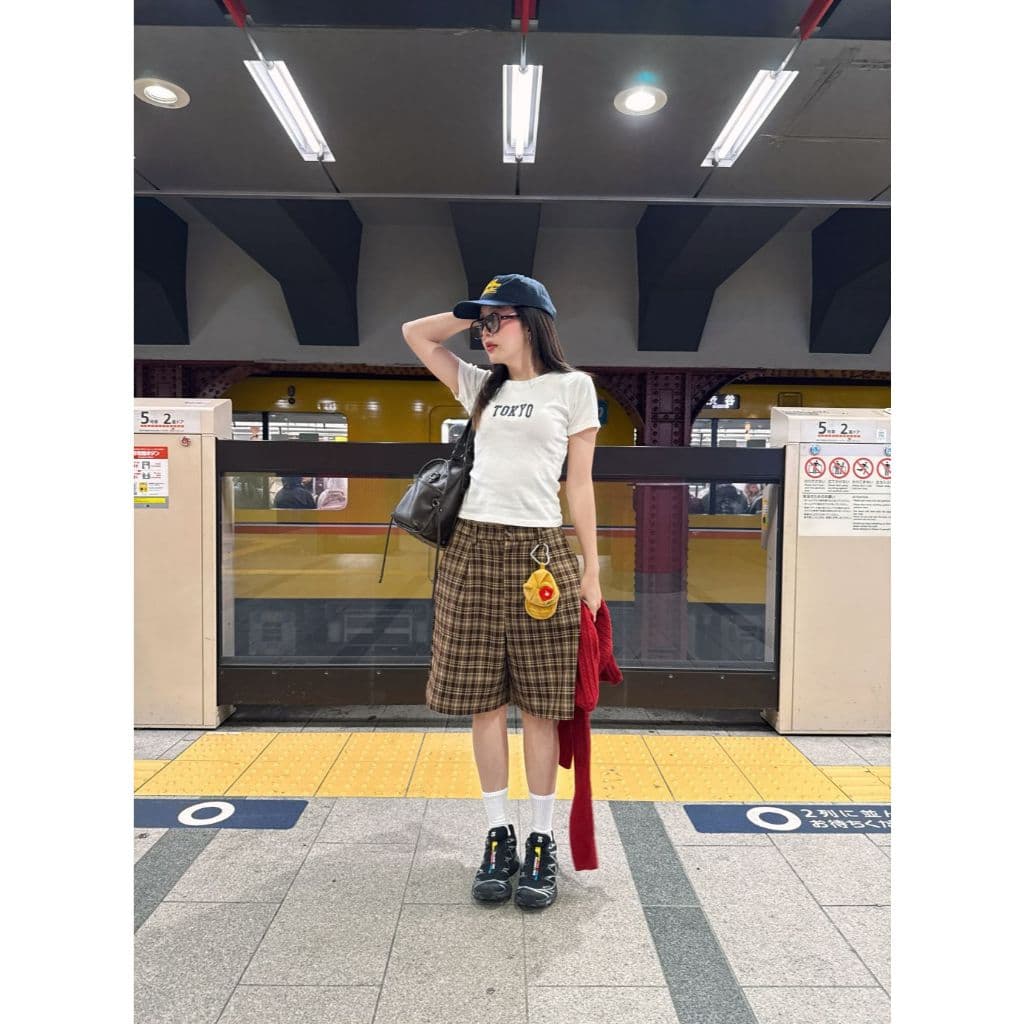 SORA SCOTT PANTS - ขาสั้น 3 ส่วน เอวสม็อค ลายสก็อต รูปที่ 9