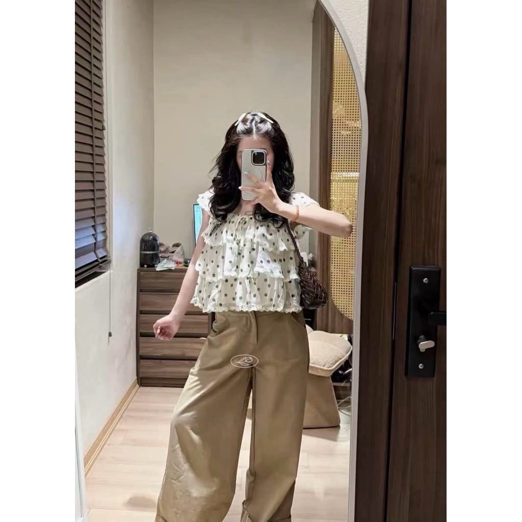 เสื้อชีฟองเกาหลี เแต่งระบายชั้นๆชายลูกไม้ รูปที่ 3