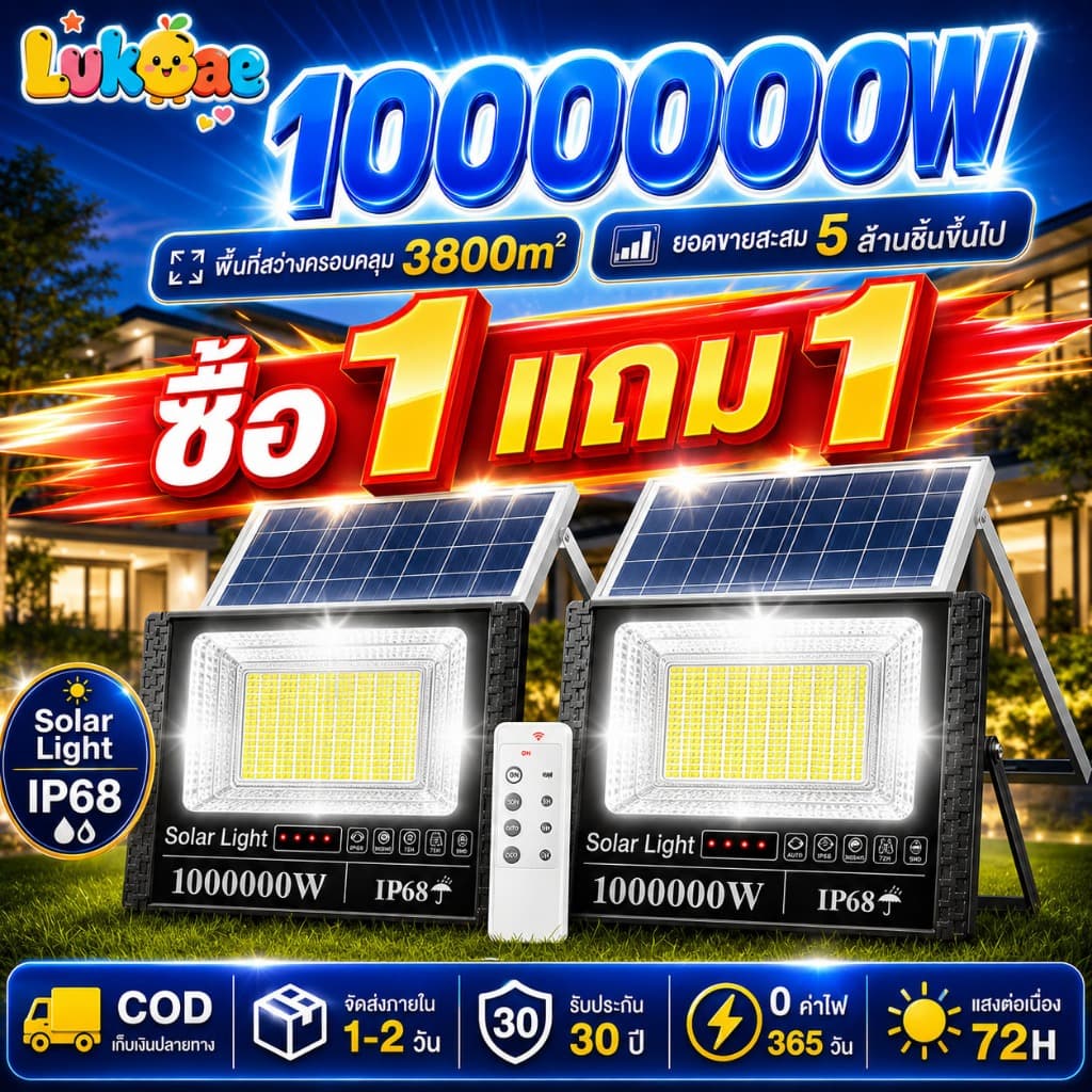 ไฟโซลาร์เซลล์ แสงสีขาว กันน้ำระดับ IP67 ทนฟ้าผ่า ไฟสวนกลางแจ้งพลังงานแสงอาทิตย์ รูปที่ 1