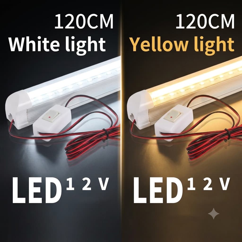 ชุดหลอดไฟ พร้อมสาย ปากคีบแบต LED T8 12V DC ขนาด 30/60/120 cm.แสงขาว/แสงเหลือง สายยาว2เมตร รูปที่ 1
