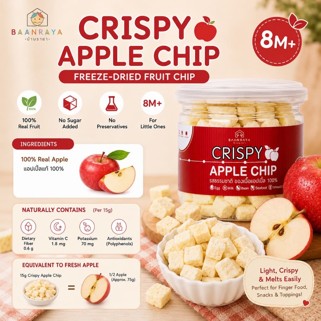 ตัวช่วยเด็กทานผลไม้ Crispy Fruit Chip 8M+ ขนมเด็ก ผักผลไม้ฟรีซดราย Finger Food BLW ไม่เติมน้ำตาล Baan Raya รูปที่ 7