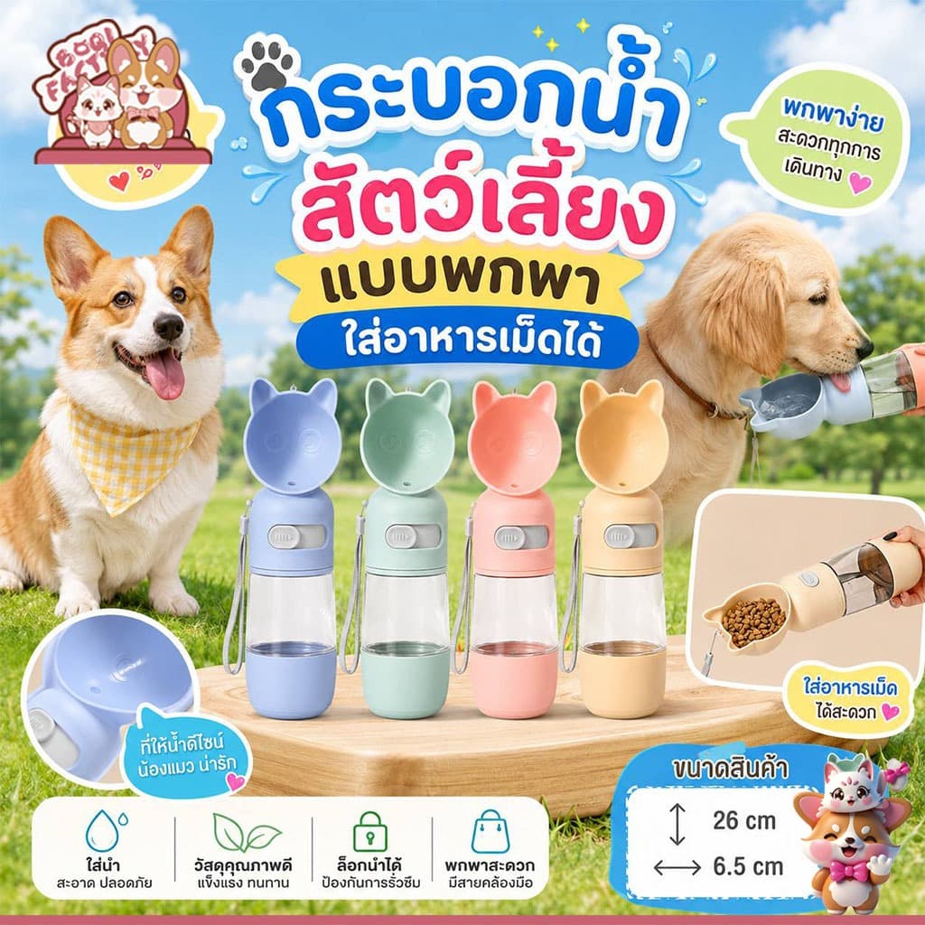 Boqi Factory ที่ให้น้ำสัตว์เลี้ยงแบบพกพา กระบอกน้ำพกพา ที่ให้น้ำ ให้อาหาร สัตว์เลี้ยง 80080 รูปที่ 1