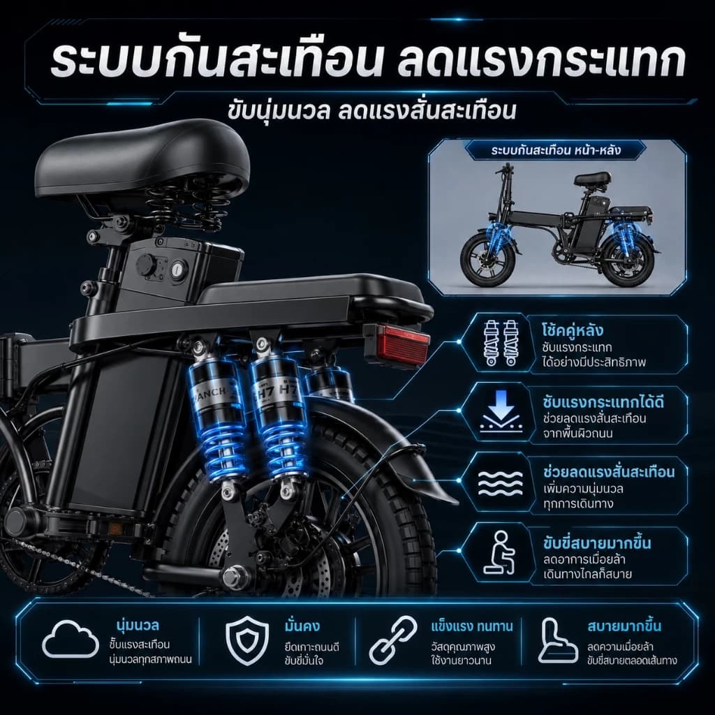 Anchi จักรยานไฟฟ้าพับได้ 500W จักรยานไฟฟ้า จักรยานไฟฟ้าผู้ใหญ่ 14 นิ้ว 48V ระยะการล่องเรือสูงสุด 50KM รูปที่ 7