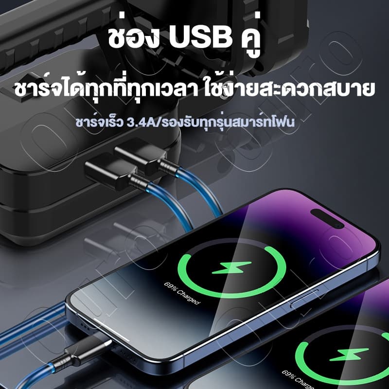 ด้ามจับคู่โคมไฟ LED 3นิ้ว 45W โคมไฟรักษาความปลอดภัยกลางแจ้ง 21V Li-ion สปอร์ต USB Floodlight Spotlight สว่างมาก!! รูปที่ 4