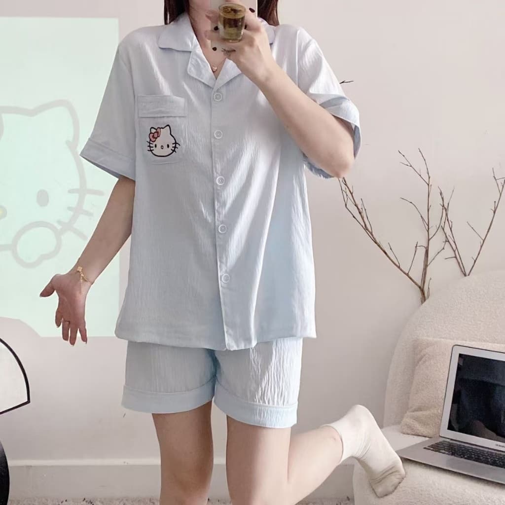 ชุดนอนผู้หญิงแขนสั้นขาสั้น คุณภาพดี ผ้าคอตตอน ชุดนอนคอปก ชุดนอนน่ารักงานใส่สบาย รูปที่ 6