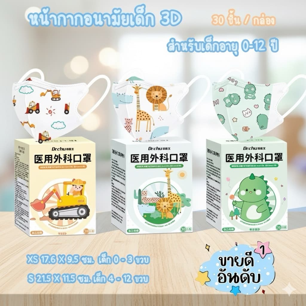 ด่วน Dr.chu หน้ากากอนามัย 3D สำหรับเด็ก 0-12 ขวบ ป้องกันเชื้อโรค​ ฝุ่น​ละออง แนะนำโดยคุณหมอ รูปที่ 1