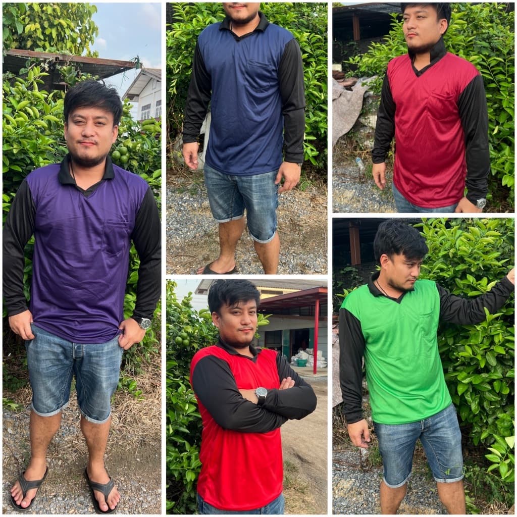 เสื้อคอปกแขนยาว เสื้อใส่ทำงาน ใส่ทำไร่ ใส่ทำสวน ใส่ทำกิจกรรม คอกลม ผ้าลื่น ระบายอากาศ แพค4ตัว คละสี รูปที่ 4