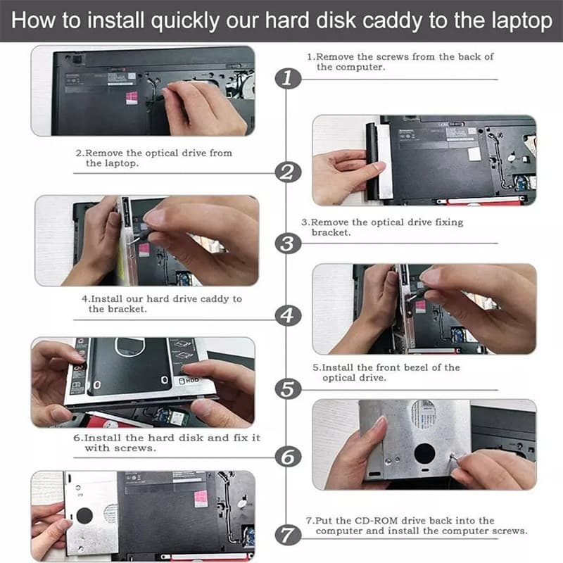 ถาดแปลงใส่HDD SSD ในช่อง DVD Notebook9.0/9.5/12.7mm Tray SATA 2nd HDD SSD Hard Drive Caddy ถาดแปลง for Laptop Notebook รูปที่ 7