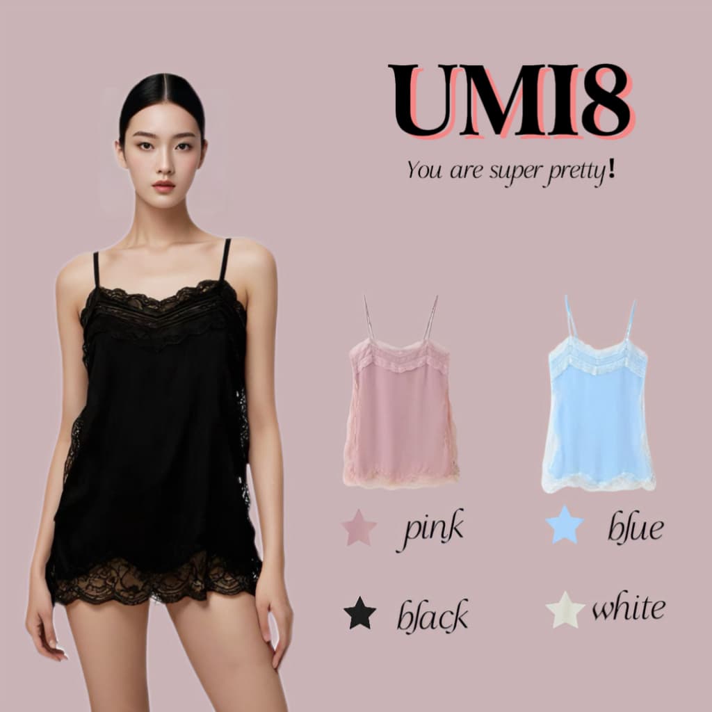 UMI8 เสื้อกล้ามผ่าข้างลูกไม้สไตล์ยุโรปและอเมริกาแฟชั่นสไตล์ใหม่เรียบง่ายเซ็กซี่ รูปที่ 1