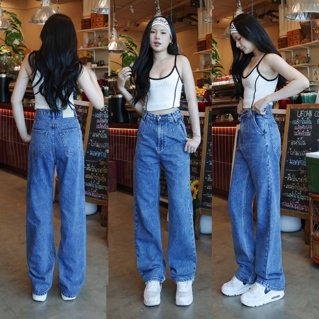 กางเกงยีนส์เอวสูงทรงกระบอกจับจีบ รุ่น Pleated Jeans รูปที่ 4