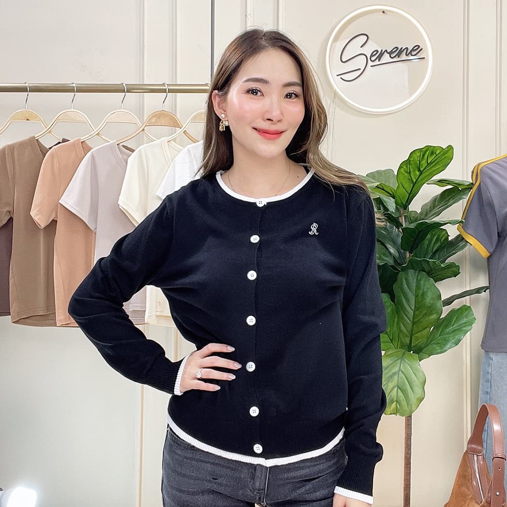 Serene's Choice เสื้อไหมพรม คาร์ดิแกน ทูโทน รุ่น Darel ผ้าถักคุณภาพ แขนยาว ติดกระดุม Cardigan รูปที่ 1