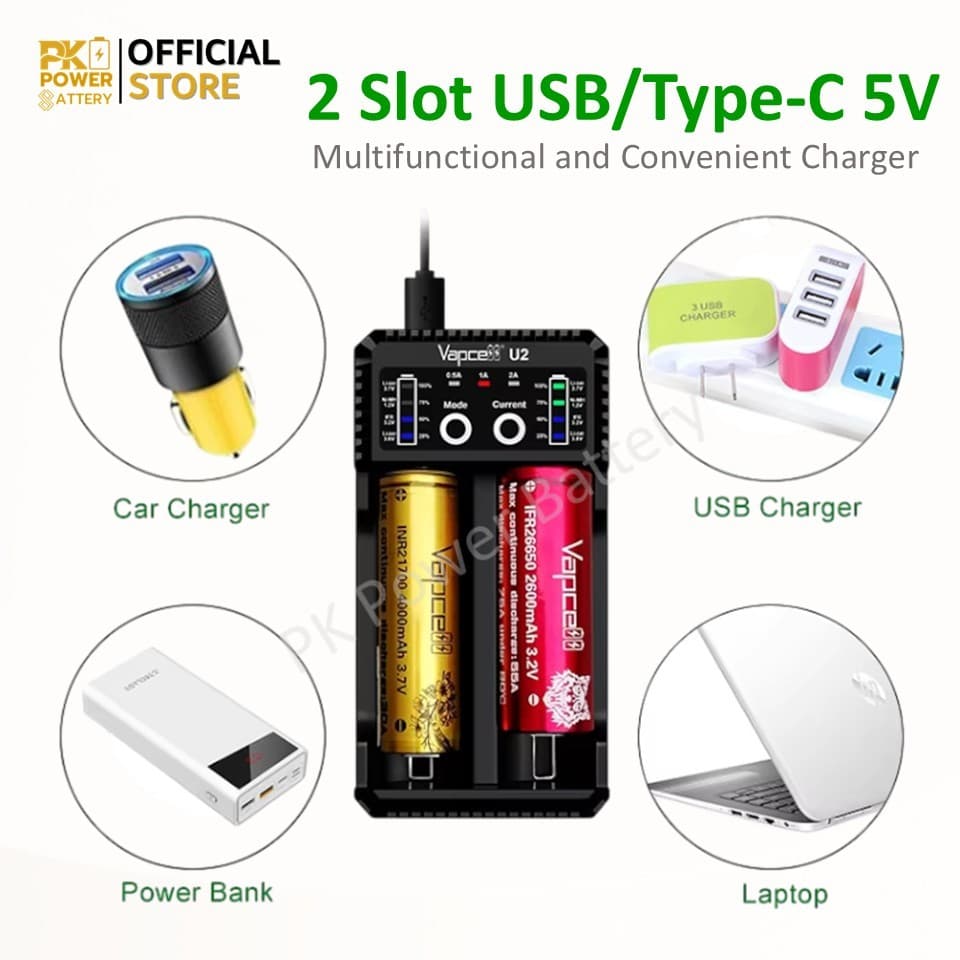 เครื่องชาร์จ Vapcell U2 ชาร์จแรงสูงสุด 2A รูปที่ 5