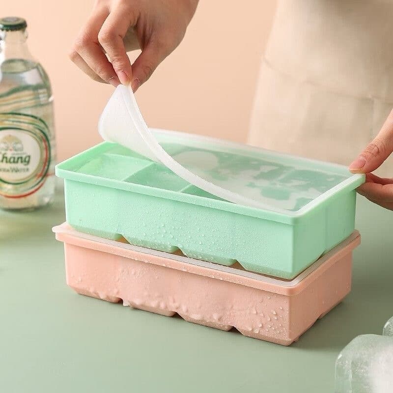 Ice cube Molds แม่พิมพ์น้ำแข็งซิลิโคน ถาดน้ำแข็ง 4/6/8 ช่อง แม่พิมพ์วุ้น พร้อมฝาปิด Food-Grade ปลอดภัยต่อสุขภาพ รูปที่ 2