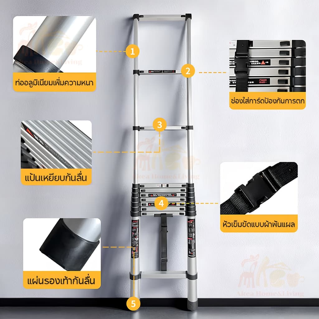 บันได บันไดพับได้ บันไดสแตนเลส บันไดช่าง รับน้ำหนักได้ 500KG ความยาว1.9-6เมตร ยืดหดได้ พกพาสะดวก แข็งแรงไม่โยก ทนทาน รูปที่ 5