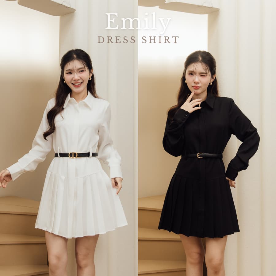 Onceandtwice | Emily Dress Shirt ชุดเดรสเชิ้ต มาพร้อมเข็มขัดอะไหล่สีทอง ดีเทลจีบปลายกระโปรง ผ้าหนาอย่างดี สวยติดแกรมสุดๆ รูปที่ 1