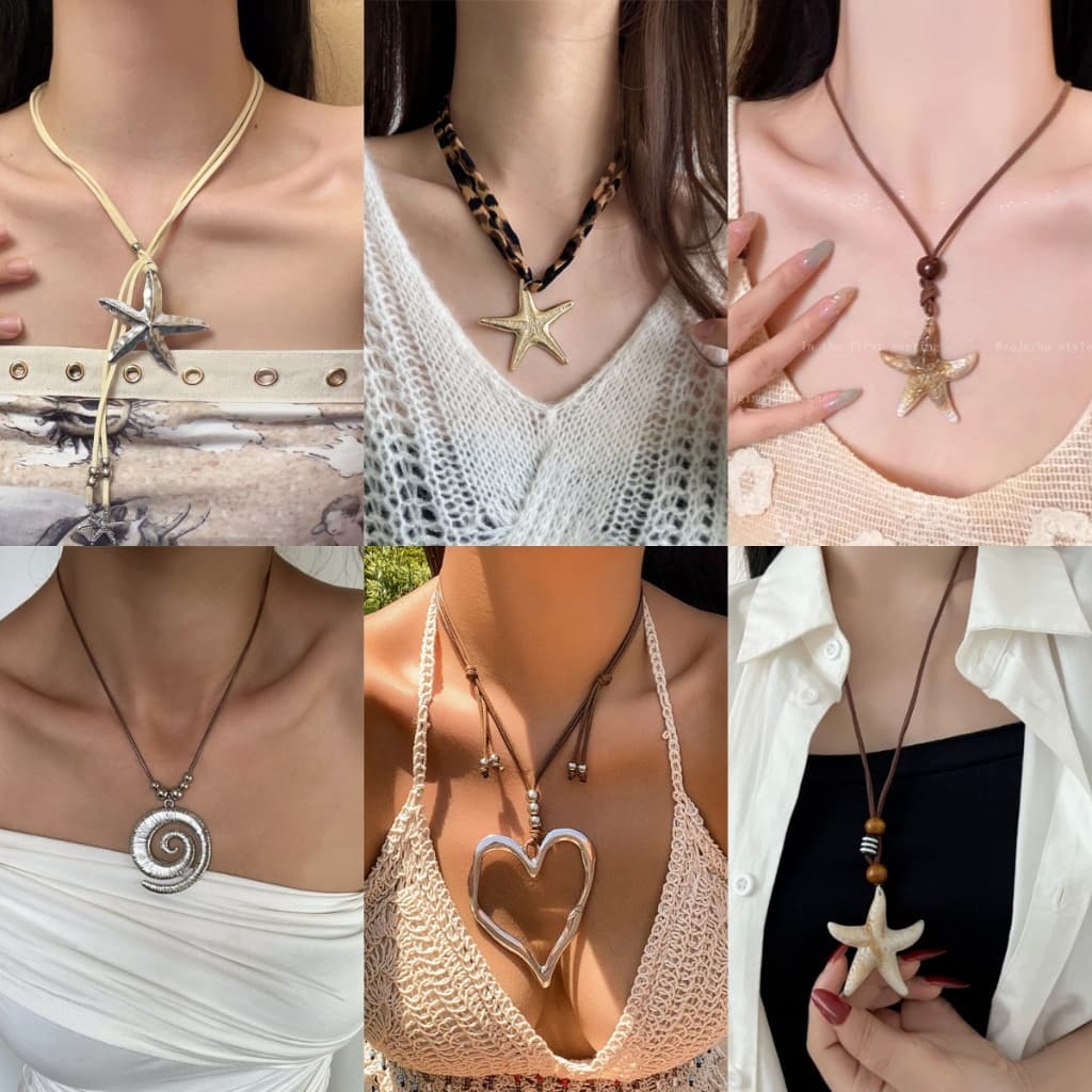 สร้อยคอพร้อมจี้ สไตล์วินเทจ สร้อยเชือก ลายปลาดาว ทันสมัย อเนกประสงค์ ปรับความยาวได้ มีหลายแบบให้เลือก COD รูปที่ 1