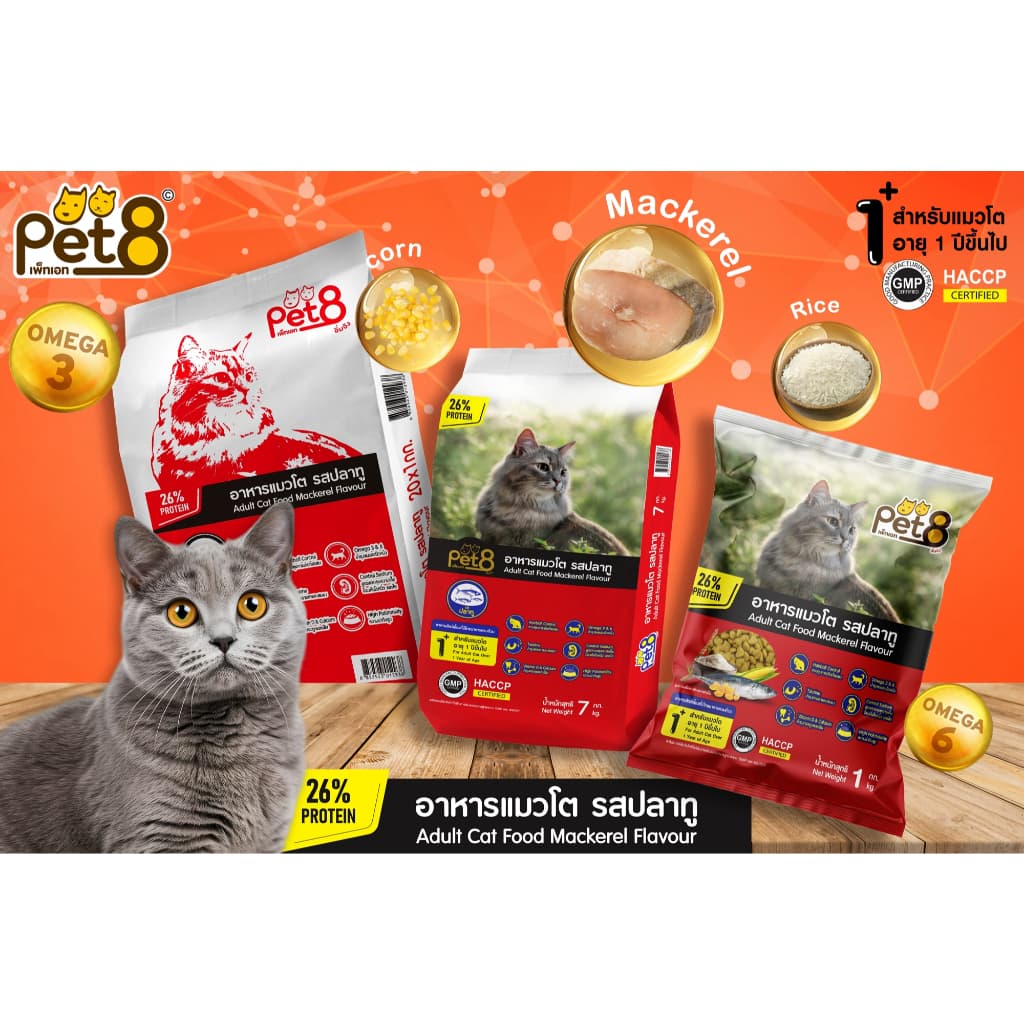 Pet8 เพทเอท อิ่มจัง สูตรโปรตีน 26% ไม่เค็ม อาหารแมวโต ขนาด 7 kg รูปที่ 5