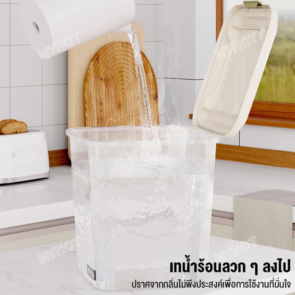 ถังข้าวสาร กล่องเก็บอาหารแห้ง ถังเก็บข้าวขนาดใหญ่ ใสและสีครีม พร้อมล้อ ถังอาหารแมว ถังน้ำ กิจกรรมจำกัดเวลา รูปที่ 7