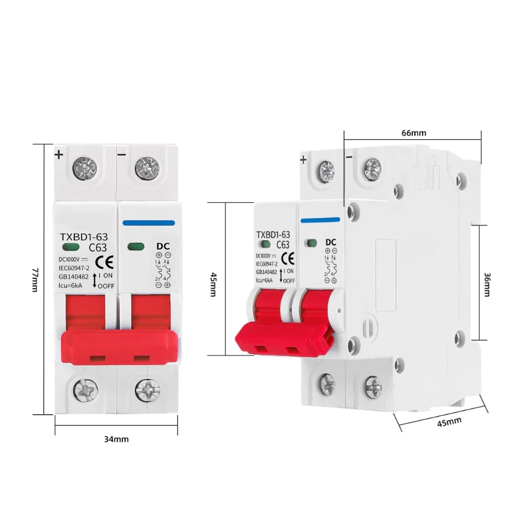 เล็กสวิตช์แบตเตอรี่เบรกเกอร์ พลังงานแสงอาทิตย์ 2P DC MCB1000VAC 400V 63A สําหรับระบบPhotovoltaicPV รูปที่ 7