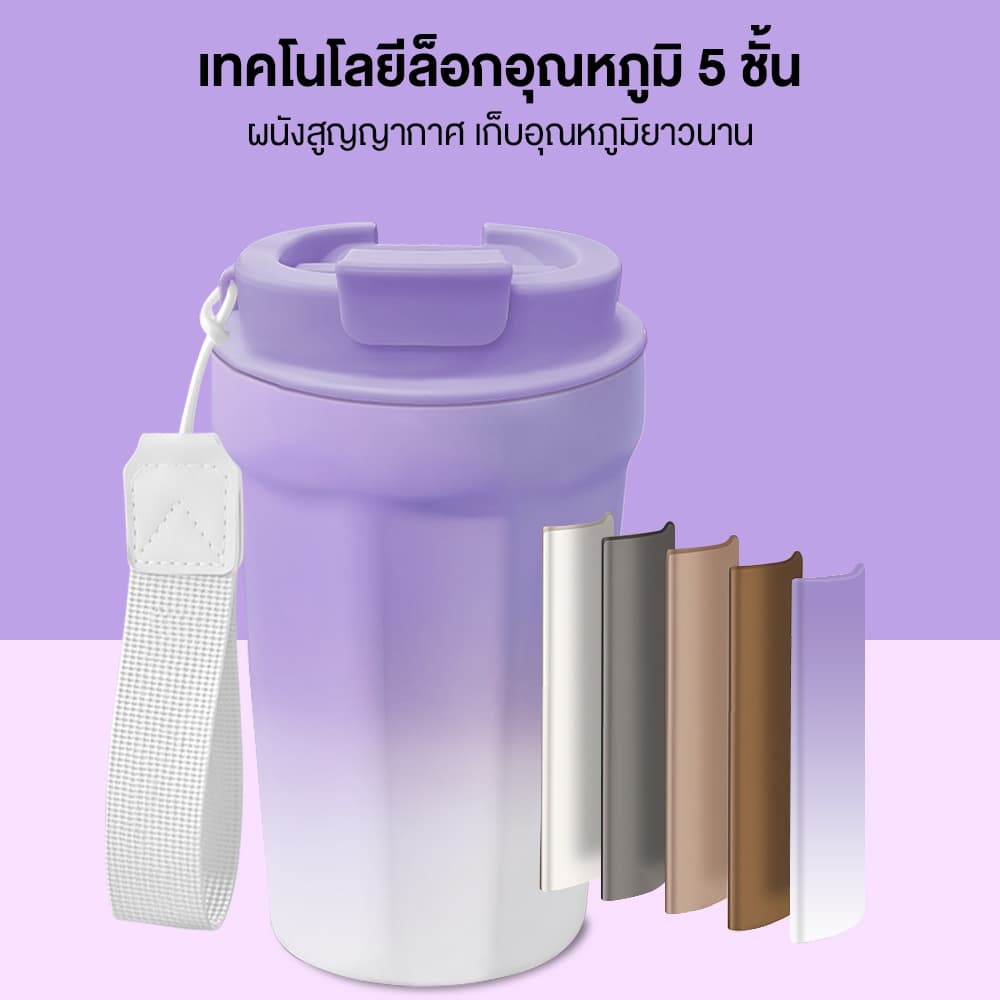 Hohoo แก้วเก็บความร้อน แก้วกาแฟ 420ml เก็บร้อน 8 ชม เย็น 12 ชม พกพาสะดวก เคลือบด้านในด้วยเซรามิก แก้วสุญญากาศ รูปที่ 7