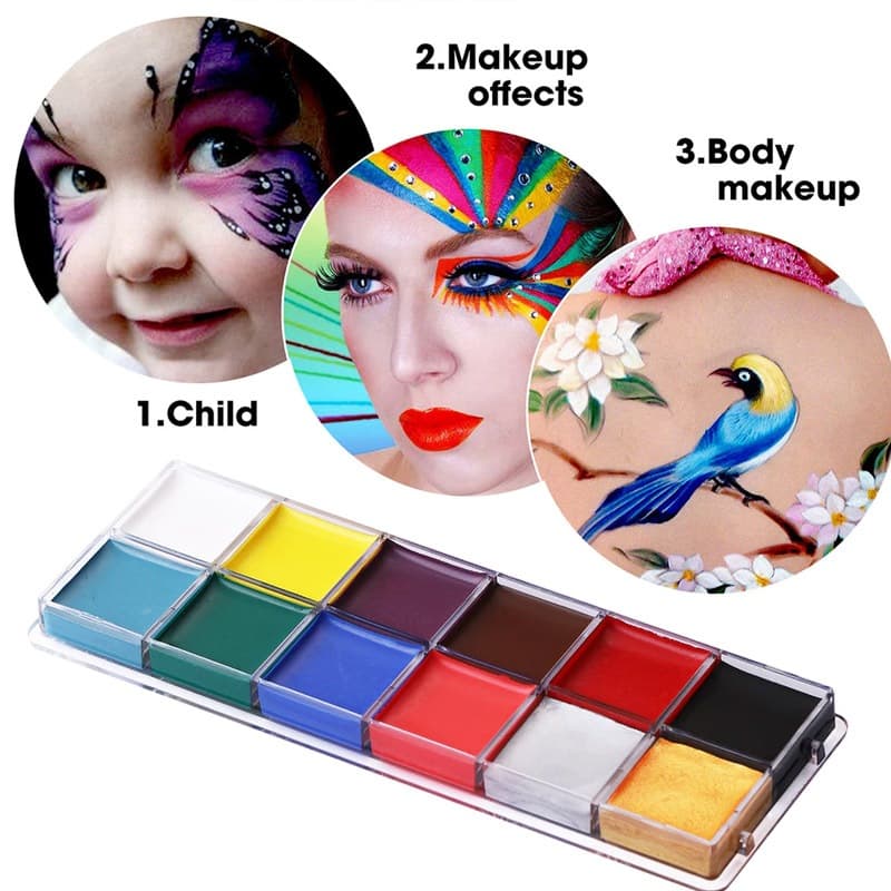 สีเพ้นท์หน้า สีทาหน้าและร่างกาย สีสันสดใส สีทาหน้า มี12สี สีทาตัวเรืองแสง ล้างเครื่องสำอางออกง่าย รูปที่ 1