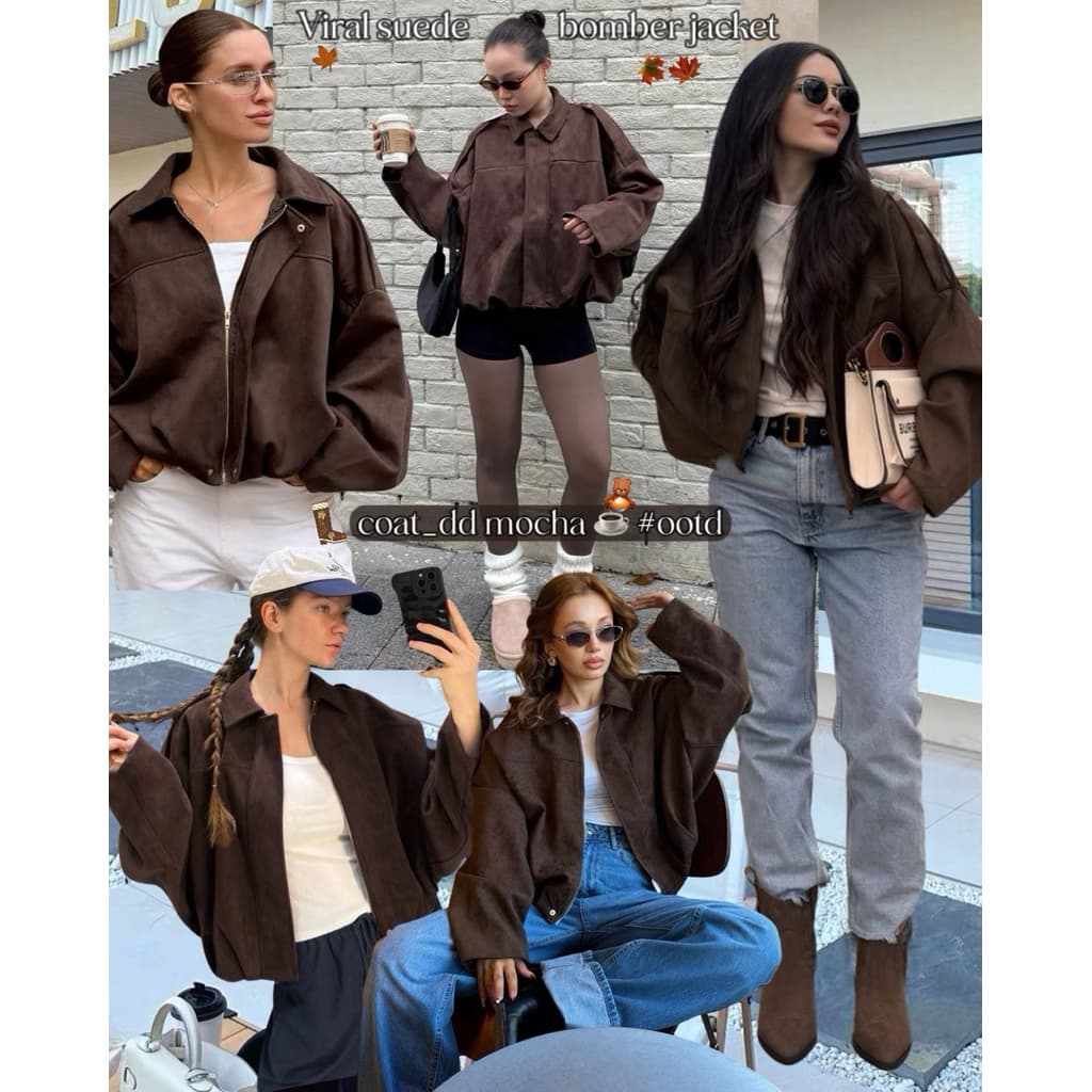DD ”Mocha&Matchaviral Suede bomber jacket*٭เสื้อแจ็คเก็ตผ้าหนังกลับ ชุดไวรอลฮิตแห่งปีที่สาวเทสดีต้องมี𓍯 รูปที่ 6