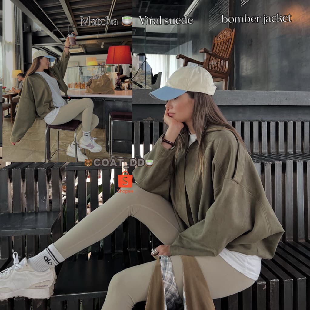 DD ”Mocha&Matchaviral Suede bomber jacket*٭เสื้อแจ็คเก็ตผ้าหนังกลับ ชุดไวรอลฮิตแห่งปีที่สาวเทสดีต้องมี𓍯 รูปที่ 5