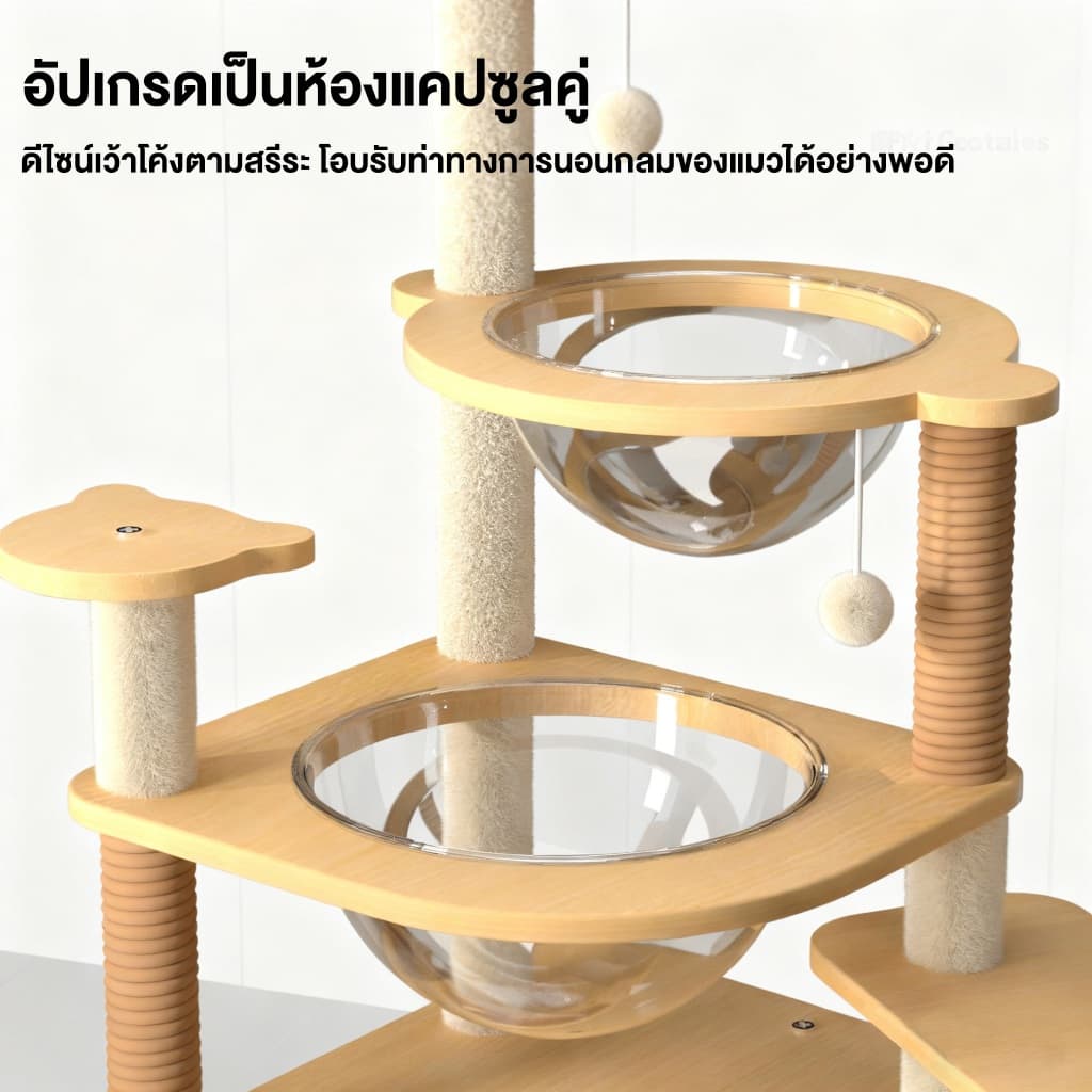 L&Q คอนโดแมว 3 in 1 คอนโดไม้แมว145cm บ้านแมวใหญ่ ของเล่นแมว เหมาะกับแมวหลายตัว ปีน-นอน-เล่น รูปที่ 6