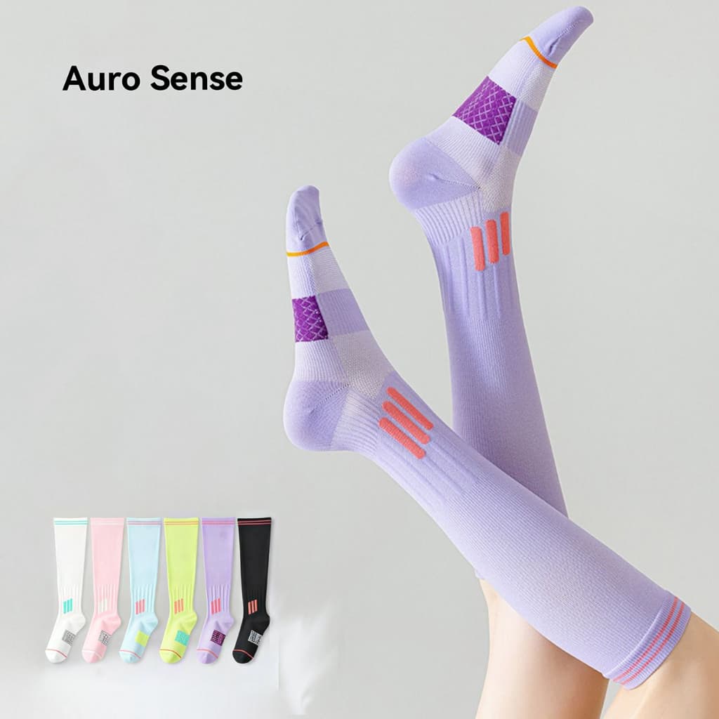 Auro Sense ถุงเท้ากีฬาแบบยาว บีบกระชับ ซัพพอร์ตน่อง ลดอาการล้า สีสันสดใส เหมาะสำหรับ วิ่ง ฟิตเนส รูปที่ 2