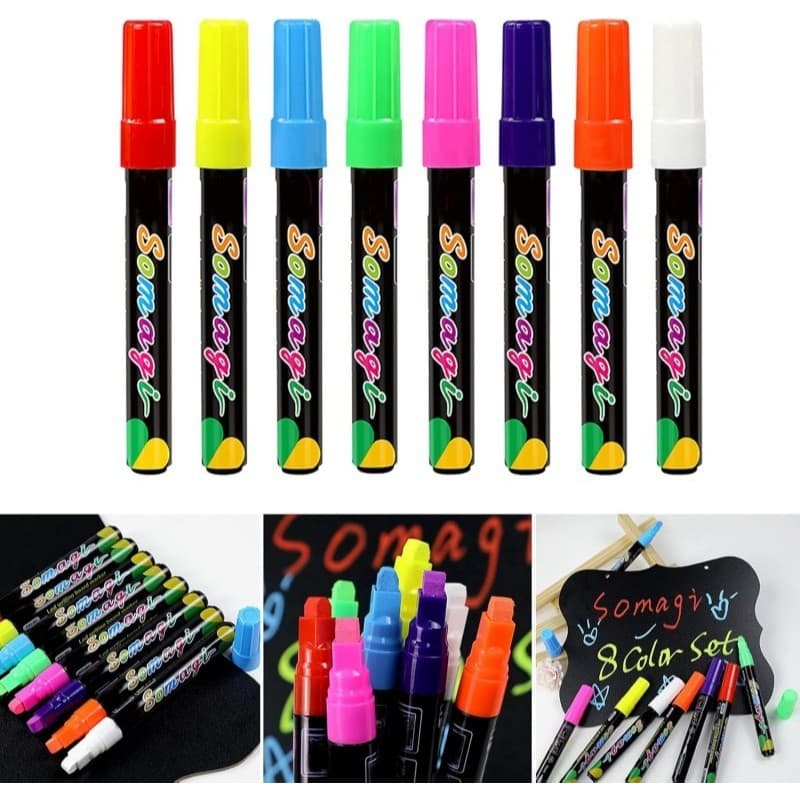 8 ชิ้น ปากกาชอล์กน้ำ ชอล์คมาร์คเกอร์ 7MM Liquid Chalk Markers ปากกาเขียนกระจก กระดานดําภาพวาดปากกา ไร้ฝุ่นลบได้ รูปที่ 5