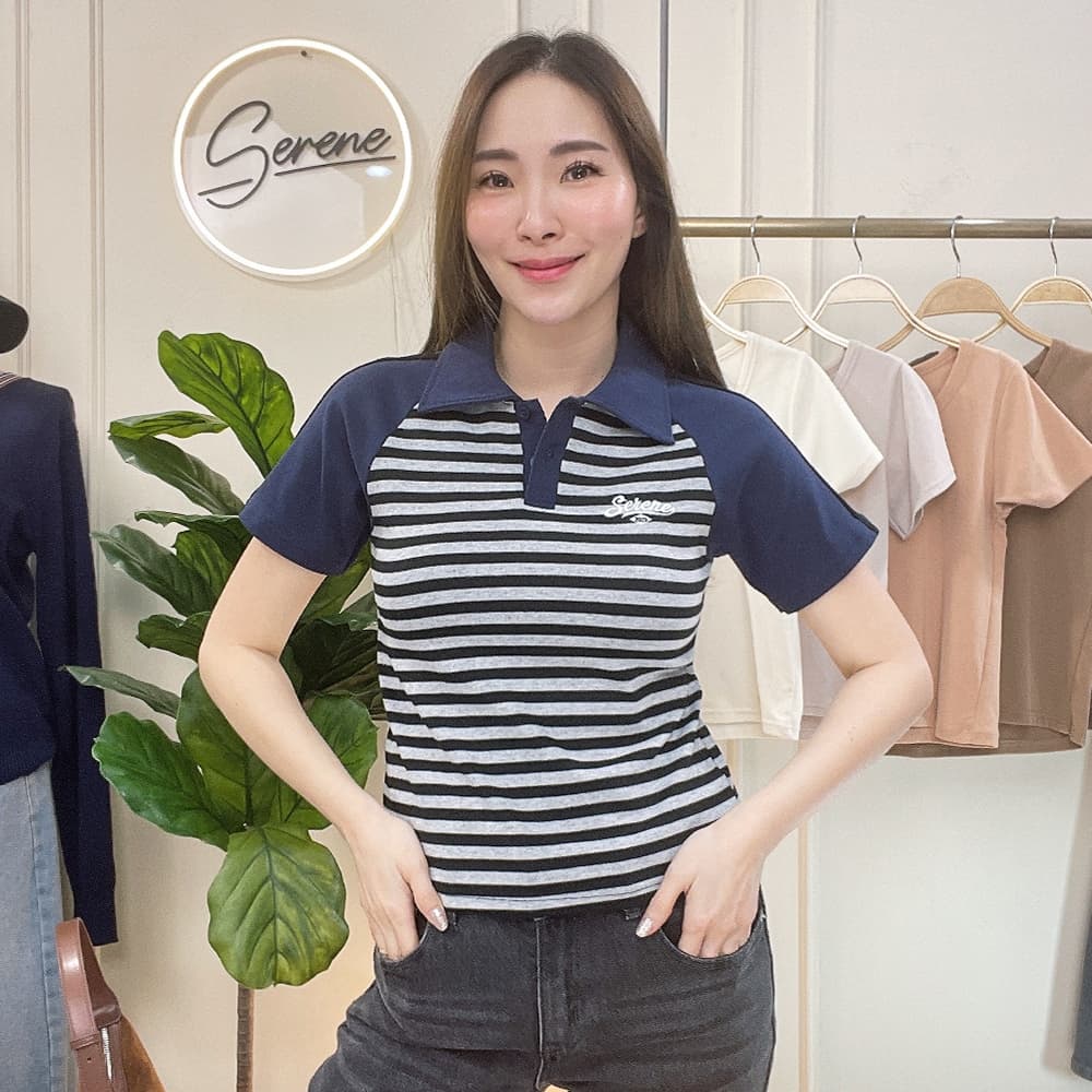 Serene's Choice เสื้อคอโปโล แขนสั้น รุ่น Harry ลายทาง ปักโลโก้ Short Sleeve Striped Polo Logo รูปที่ 5