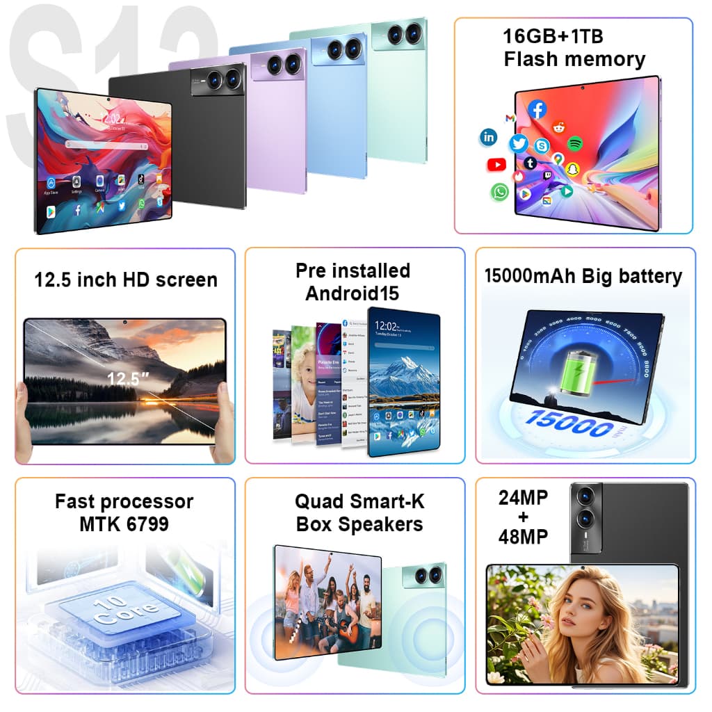 HOT SALE】 2025 GAMING FREAK S13 แท็บเล็ตหน้าจอใหญ่ 12.5" FHD+ จอสว่างคมชัด ชิปเซ็ตประสิทธิภาพสูง 5G/WiFi 16GB+1TB Tablet รูปที่ 2