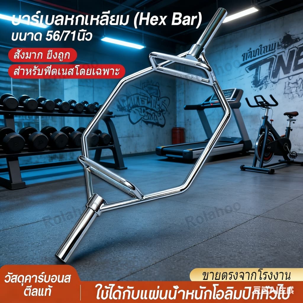 ส่งจากในประเทศบาร์เบล บาร์โอลิมปิค HEX Bar 56/71นิ้ว บาร์ตรง แกนบาร์เบล รุ่นMAX LOAD 600KG 150/180CM t รูปที่ 1