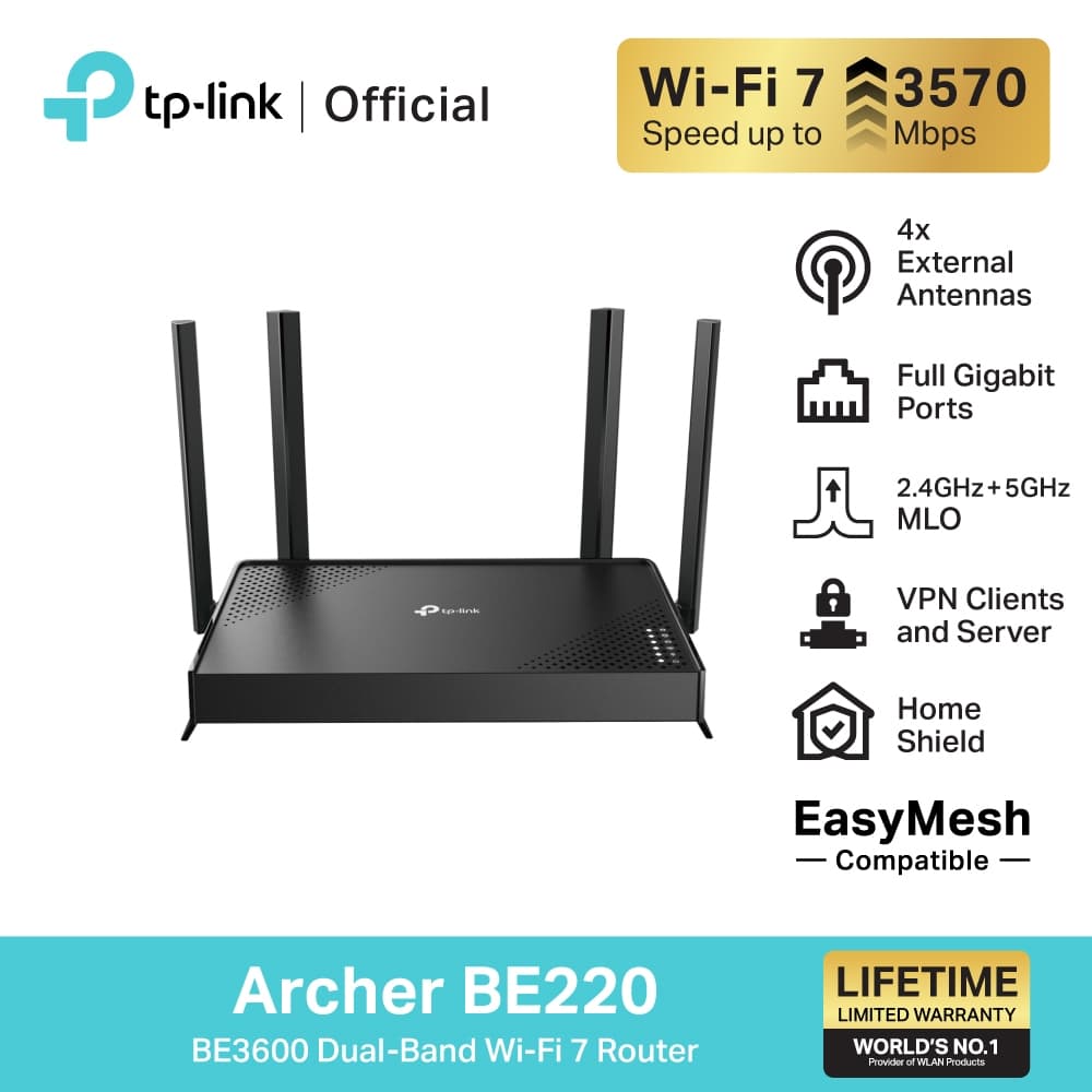 TP-Link Archer BE220 (1G)/  Archer BE230 (2.5 G) เราเตอร์ไวไฟ 7 BE3600 Dual-Band Wi-Fi 7 Router รองรับ EasyMesh