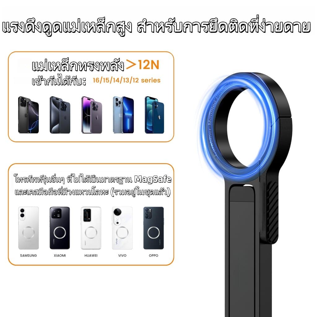 คาราไบเนอร์ ขาตั้งโทรศัพท์แม็กเนติก ปรับองศาได้ ตั้งโต๊ะ/ถือได้ ทนทาน พกพาสบาย ที่ยึดมือถือแม่เหล็ก พร้อมขาตั้งสามขา รูปที่ 4