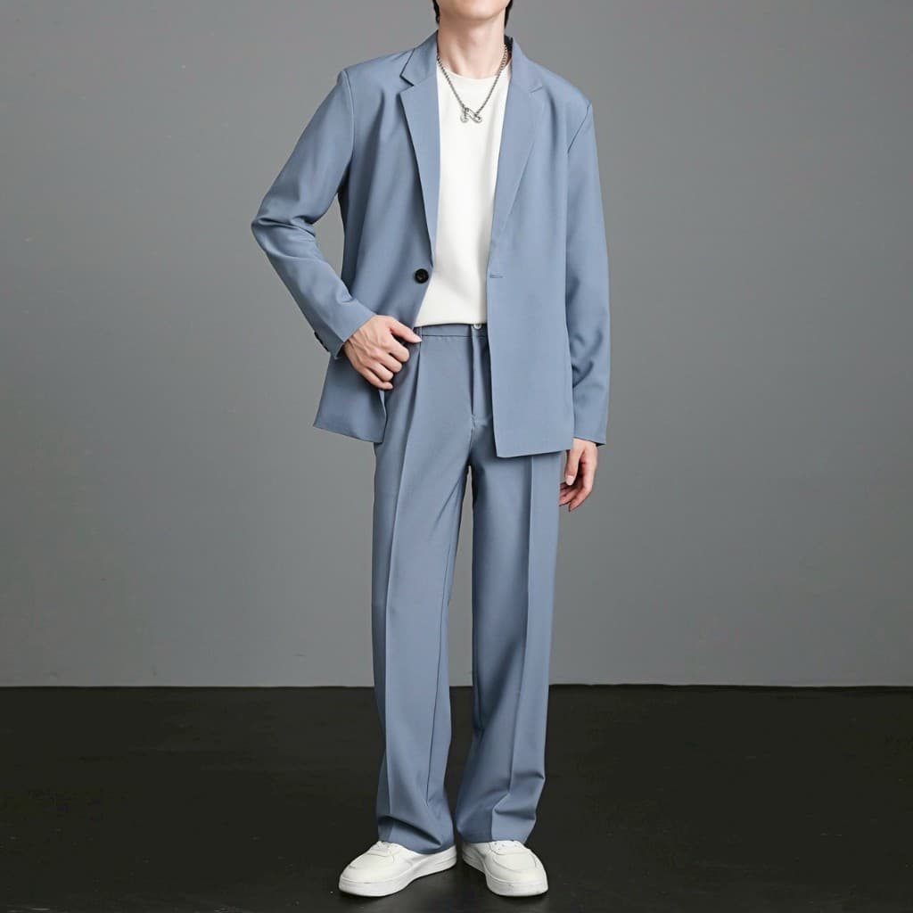 SUIT-M-04 เซ็ตสูทสีพื้น ใส่ทำงาน สไตล์เกาหลี สูทผู้ชายทรงหลวม เซ็ตสูทแฟชั่น ทรงสวยผ้านิ่มใส่สบาย รูปที่ 5