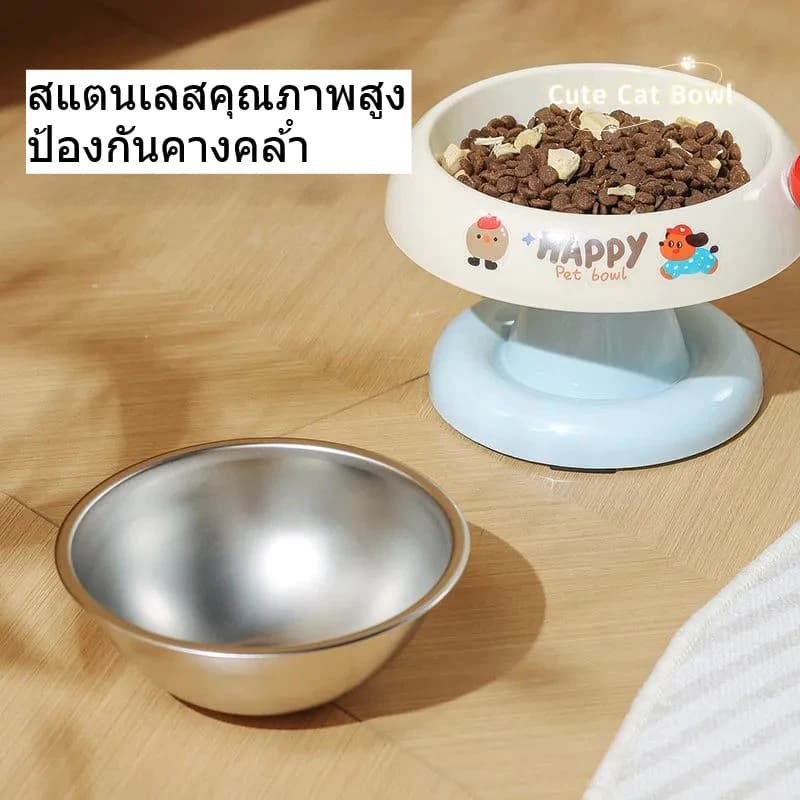 BLIVO ชามอาหารสัตว์ สแตนเลสยกสูง ชามอาหารแมว สุนัข ถอดออกได้ ทำความสะอาดง่ายๆ ลายน่ารัก ทรงยกสูง มียางกันลื่น รูปที่ 5