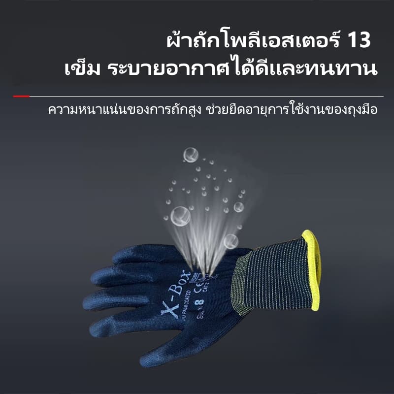 ST01 X-Box ถุงมือทำงาน ถุงมือนิรภัย กันลื่น ไนล่อนเคลือบ PU สีดำ ใส่สบาย ถนัดมือ คุณภาพดี รูปที่ 7