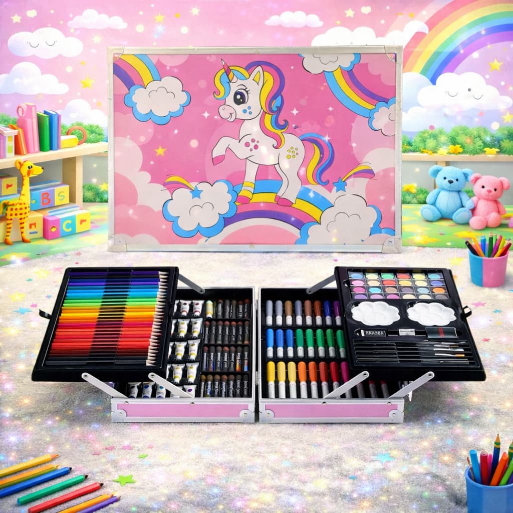 ชุดกล่องสี สีน้ำเด็กปากกาสีดินสอสี ชุดระบายสี 2 ชั้น 145 ชิ้น กล่องสีพาเลท ศิลปะสำหรับเด็ก รูปที่ 5