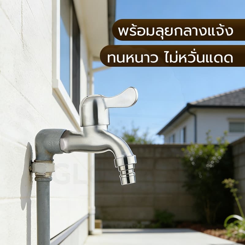 GLOPEARL ก๊อกน้ำสแตนเลส SUS 304 สำหรับซิงค์ พร้อมหัวต่อ ขนาด 4 หุน แข็งแรง ทนทาน ไม่เป็นสนิม รูปที่ 9