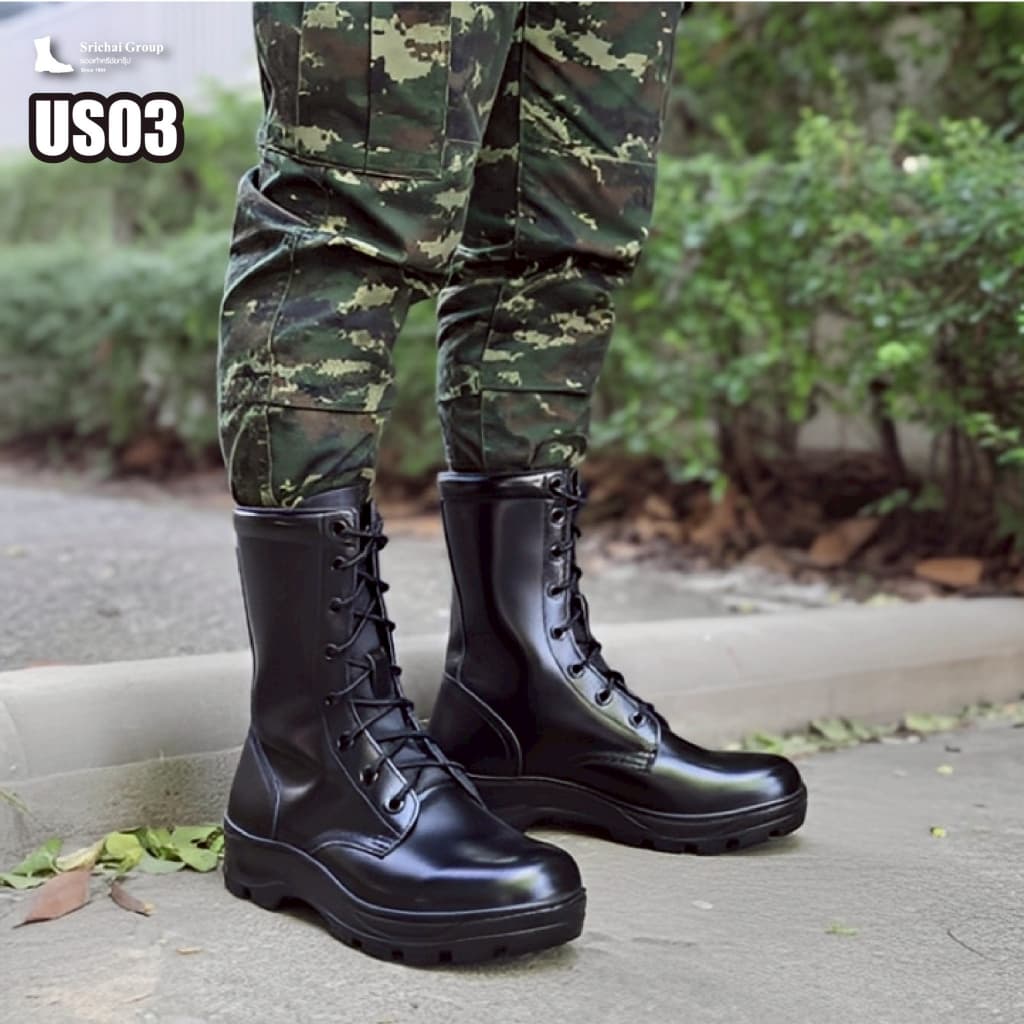 Combat Boots / คอมแบท รุ่น US03/US03C หนังขัดมัน พื้นรถถัง พื้นเบา by Srichaigroup
